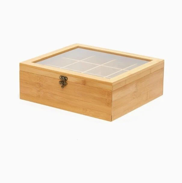 Bamboo 12 Compartments Tea Storage Box With Acrylic Window