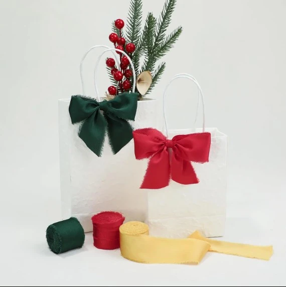 Christmas Gift Wrapping Silk Satin Chiffon Tree Ribbon