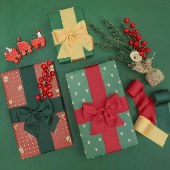 Christmas Gift Wrapping Silk Satin Chiffon Tree Ribbon