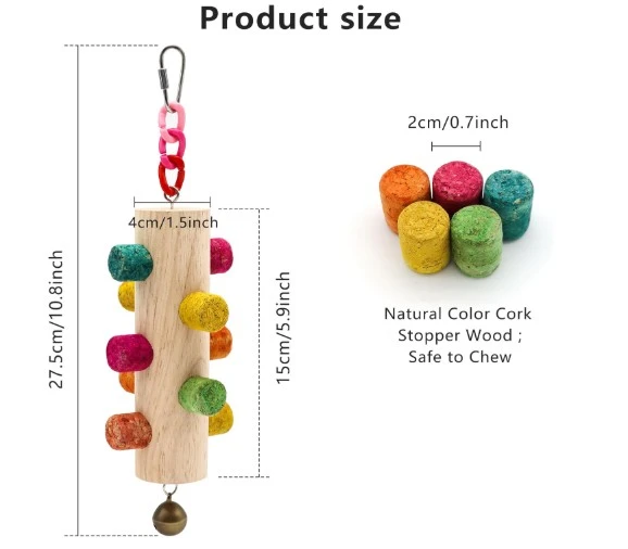 Hanging Wooden Cylinder Bird Chew Parrot Cork Stopper Toy suppliers