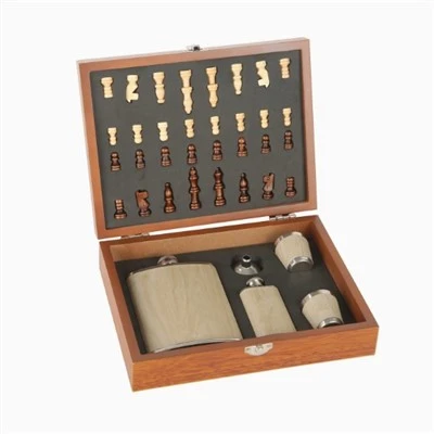 Juego de petaca de vino de ajedrez de acero inoxidable de 9 oz