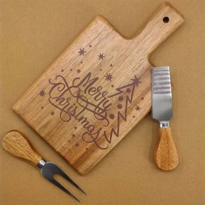 Juego de tabla de quesos de madera con herramientas para queso